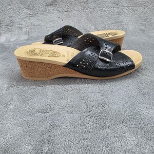 Worishofer 251P Women's Black leather Cork Wedge Slide Sandal US 8 EUR 38